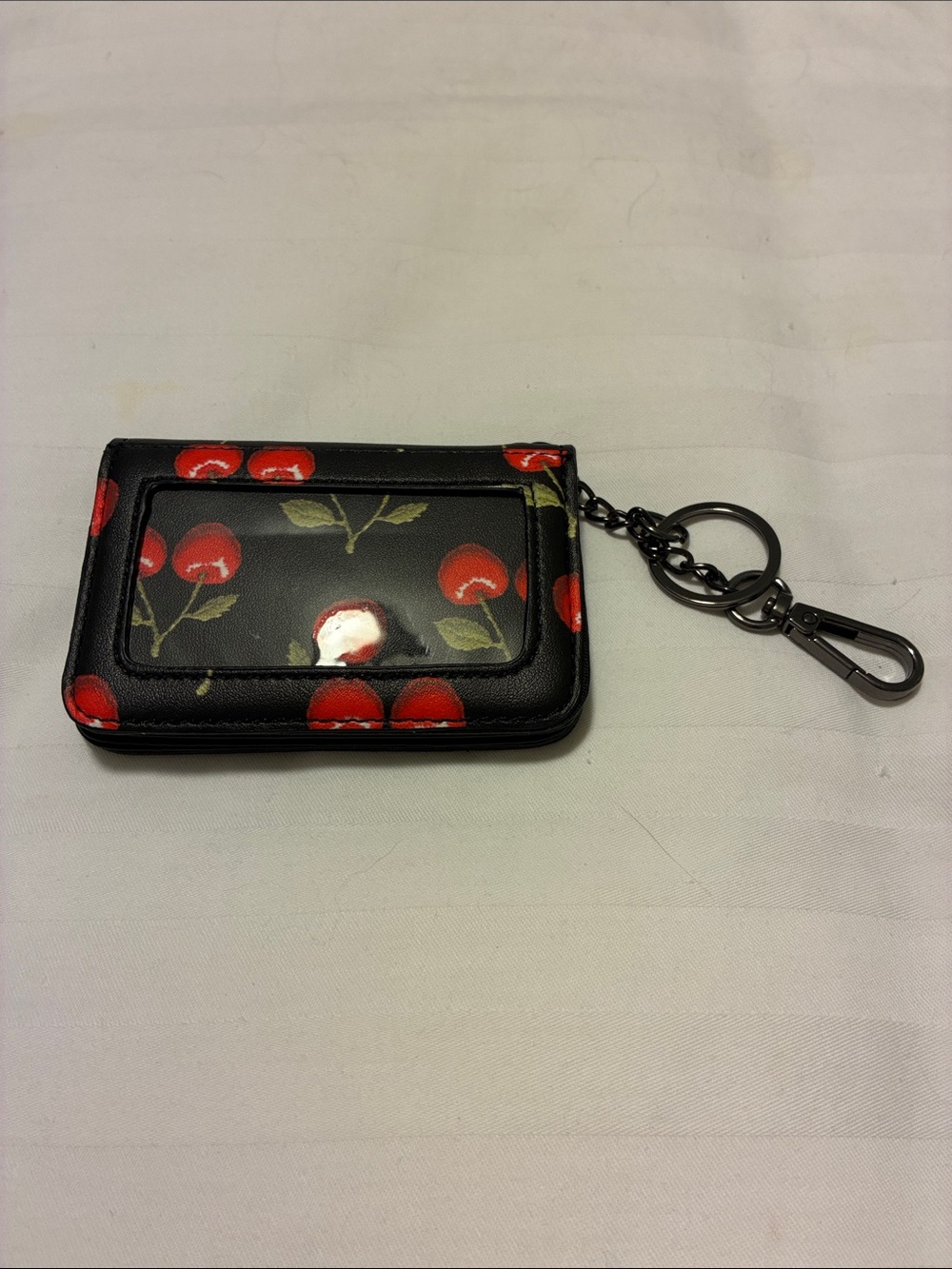 Steve Madden Black Cherry Print Card Holder Keychain